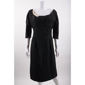 Vintage 70s Hollywood Wilkes Barre PA Party Dress Black Satin Shimmer Sheath S